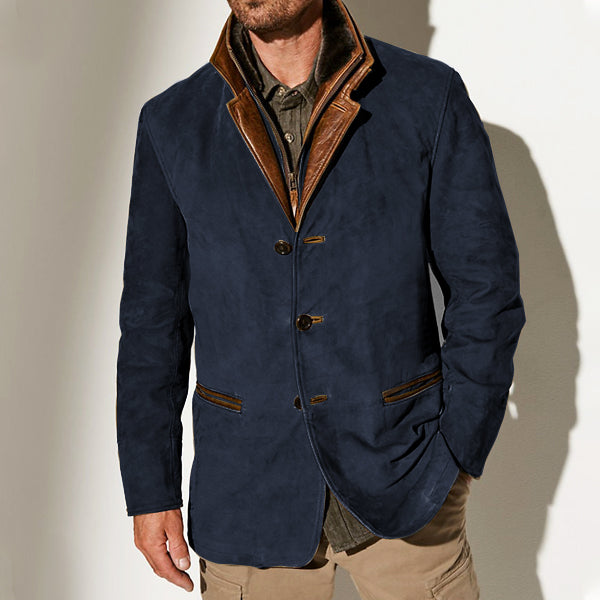 Men's Vintage Carlsbad Calfskin Leather Blazer With Merino Shearling Collar