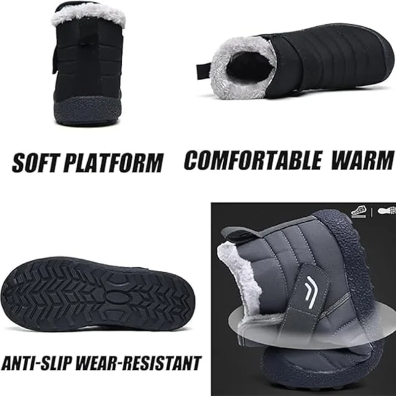 (Limited Time 49% Discount Event) Men's Winter Warm Waterproof Non-slip Velcro Cotton Shoes Wide Toe Orthopedic Arch Support Slip-on Cotton Shoes