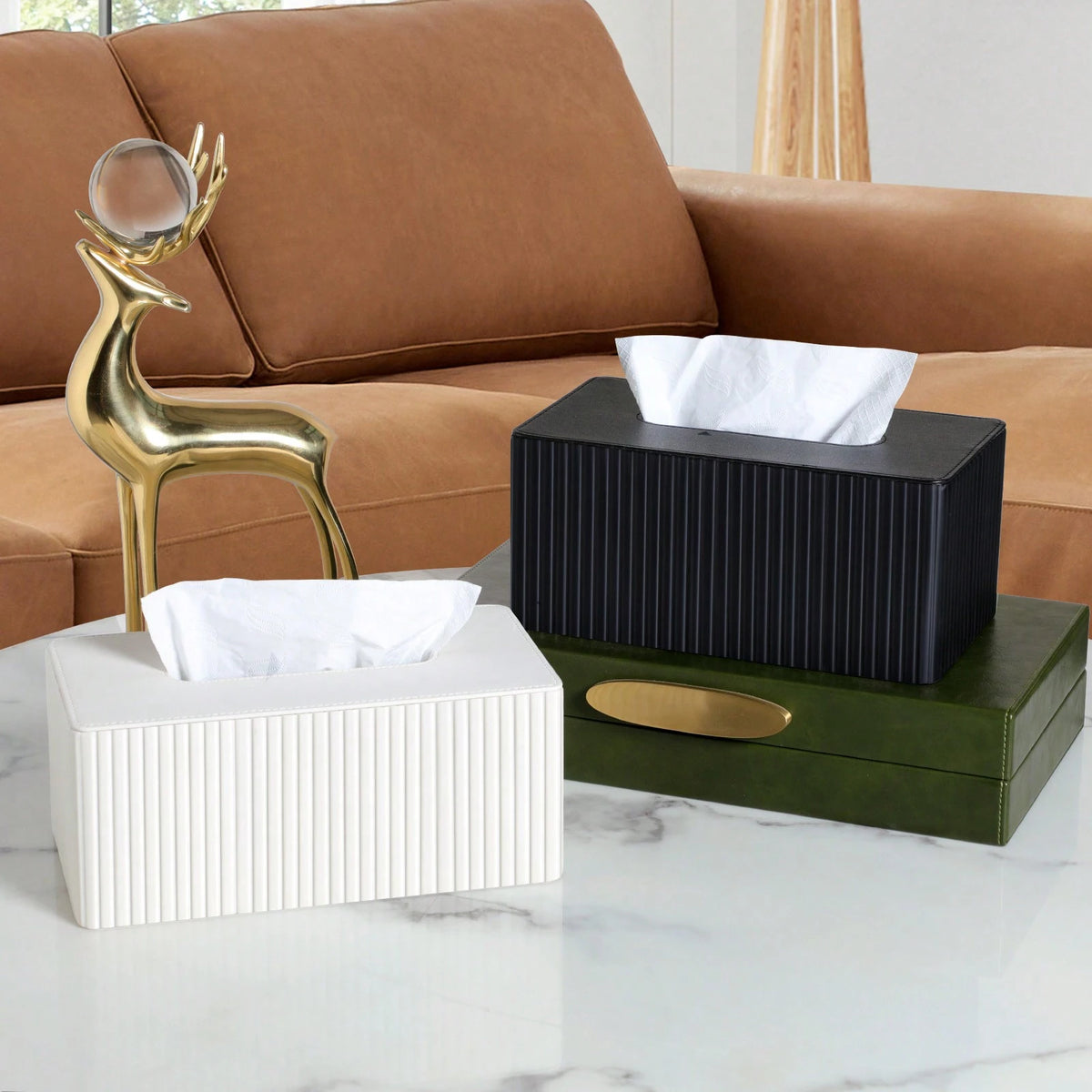 Plus Size Tissue Box Cover,PU Leather Rectangular Tissue Box Holder,Napkin Dispenser,Decorative Holder/Organizer For Bathroom Vanity Countertop, Nightstand, Coffee Table, Home,Office Desk & Car