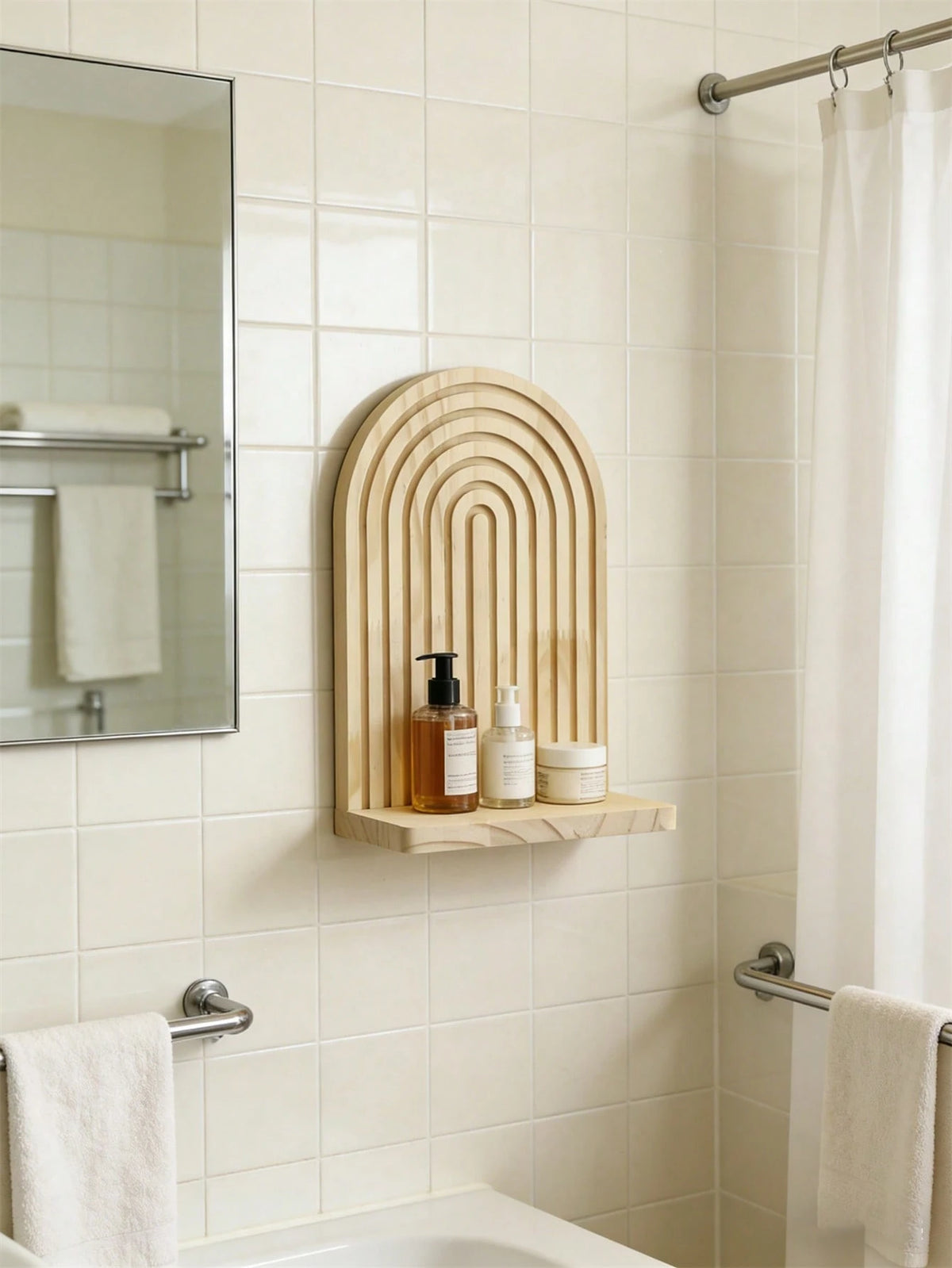 OBOVAY 1Pc Bohemian Style Wave Patterned Wooden Wall Frame,Rainbow Arch & Farmhouse Wall Racks