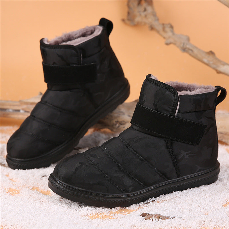 (Limited Time 70% Discount Event) Men's 2024 Winter New Warm Waterproof Non-Slip Puncture-Resistant Velcro Slip-On Snow Boots Ankle Support Orthopedic Wide Toe Arch Support Cotton Shoes