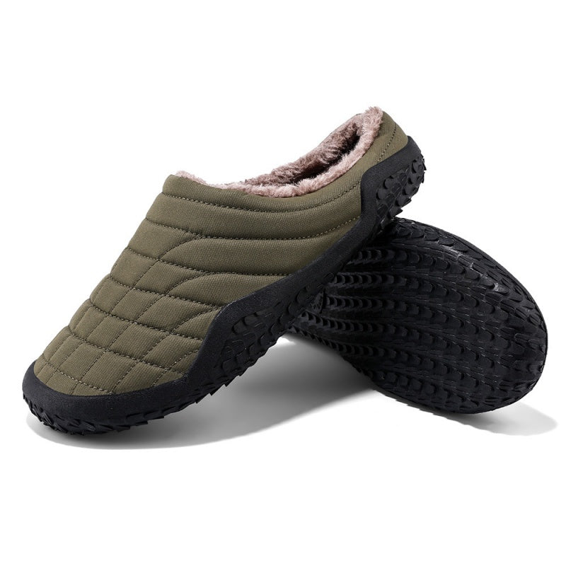 (Limited Time Sale 49%off)Men slippers home winter indoor warm plush shoes thick bottom waterproof leather house slippers cotton shoes