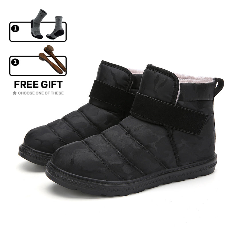 (Limited Time 70% Discount Event) Men's 2024 Winter New Warm Waterproof Non-Slip Puncture-Resistant Velcro Slip-On Snow Boots Ankle Support Orthopedic Wide Toe Arch Support Cotton Shoes